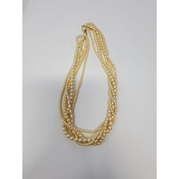 VINTAGE MARVELLA IVORY FAUX PEARL 4 STRAND TWIST NECKLACE FASHION JEWELRY - Picture 5 of 12